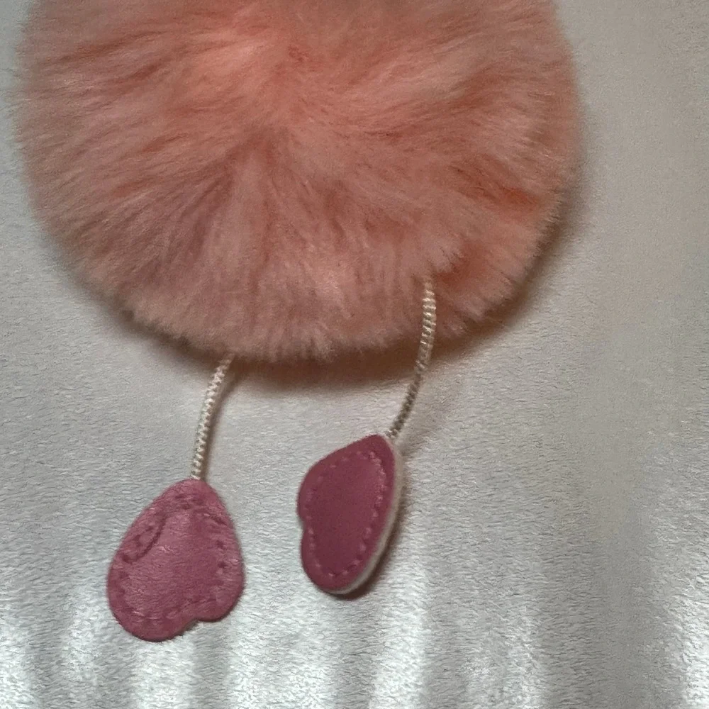 Pink Flamingo Pom Pom Faux Fur Keychain Bag Charm Gold Tone Ring‎